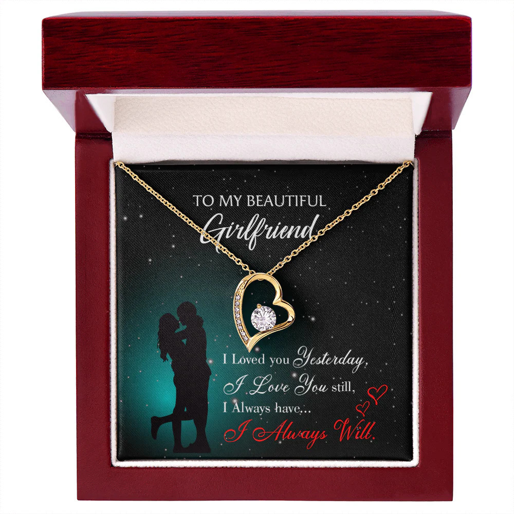 Girlfriend Love Forever Love CZ Heart Necklace Yellow Gold Luxury Box